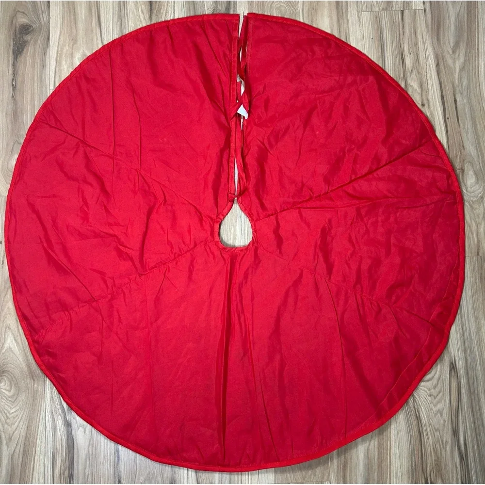 VTG Tree Skirt 44in Red Velvet Teddy Bear Embroidered Holiday Traditional Kitsch